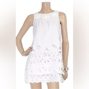 KARTA White Embellished Laser Cut Mini Dress With Tie Back